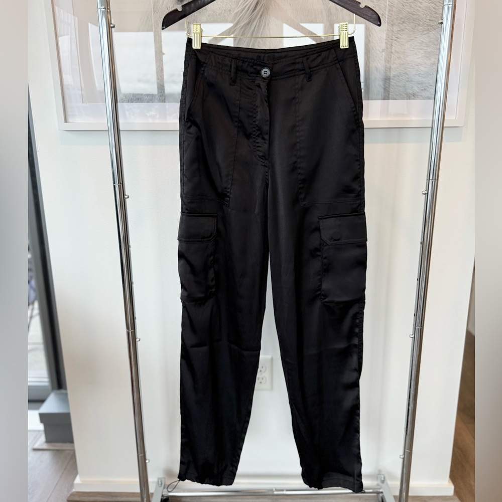 Aritzia Black Silk Cargo Pants